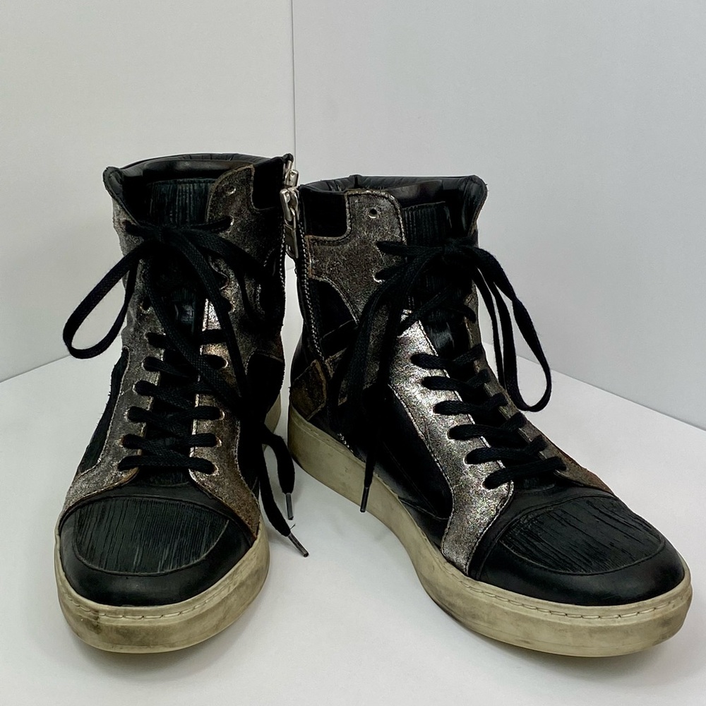 John Varvatos 315 Black/Pewter Mac Paneled High Top size 10 with dust bag & box.
